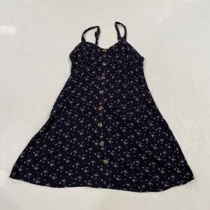 American Eagle Floral Babydoll Mini Dress Women Small Navy Button Front Sundress